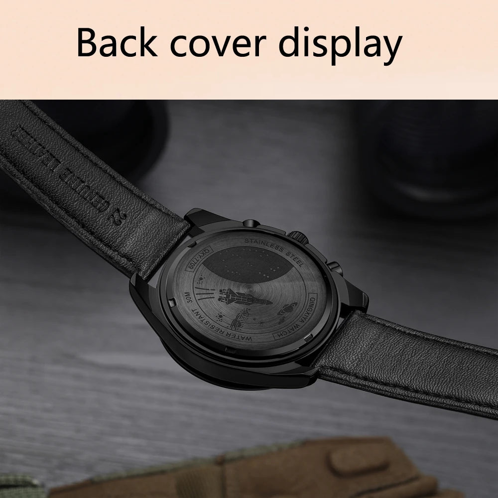 QINGXIYA New Men's Quartz Watches Top Brand Luxury Chronograph Watch Sport Leather Strap Strap Waterproof 24 Hours Male Clock