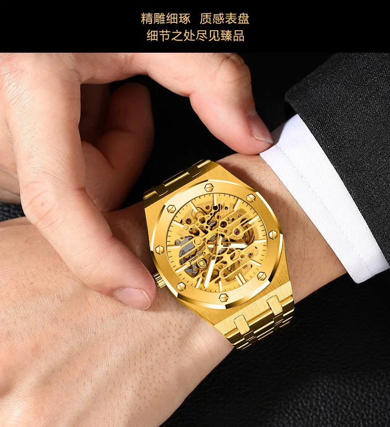 Luxury Men’s Automatic Mechanical Watch, Skeleton Design Self-Winding Wristwatch, Hot-Selling Export Business Watch