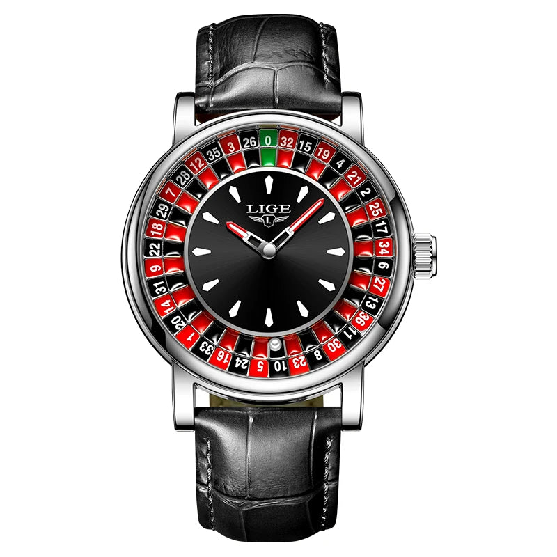 LIGE Unique Creative Men's Watches Fashion Casual Stainless Steel Rotating Dial Roulette Waterproof Classic Quartz Man Watch New