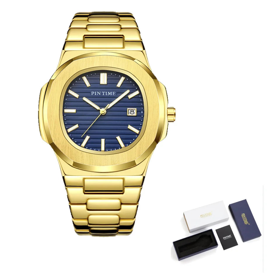 2025 Top Brand Luxury Men Wristwatch Business Waterproof Luminous Alloy Polygonal Case Business Quartz Watch Male with Calendar