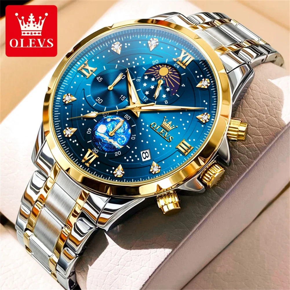 OLEVS 9807 New Mens Watches Original Quartz Watch Multifuncion Chronograph Watch For Man Waterproof Luminous Mens Gifts Freebie