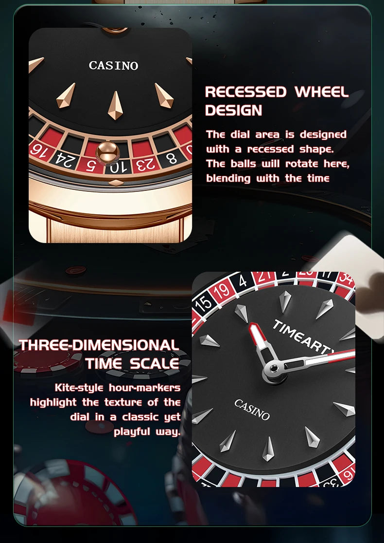 TIMEARTX Brand New Luxury Quartz Watches Man European Roulette Poker Game Wristwatch