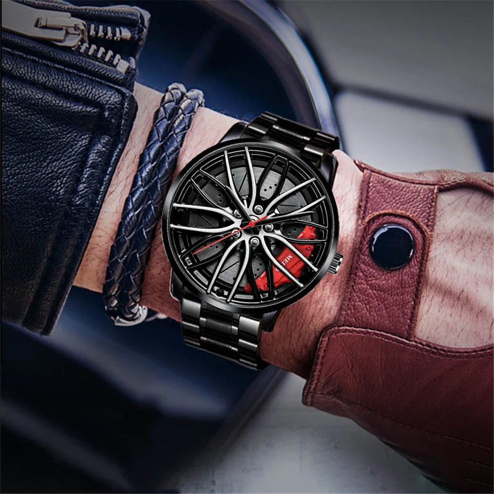 2025 Top Men Leather Watches Men Car Wheel Hub Stainless Steel Quartz Watch For Mens Military Sports Watch Relogio Masculino