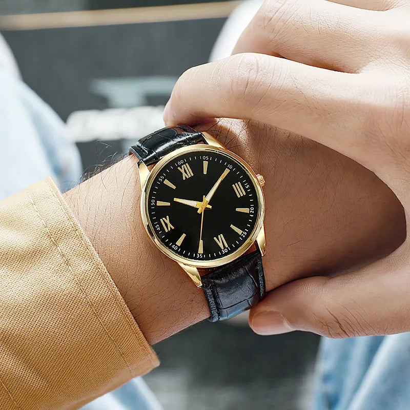 Luxury Business Watches for Men Minimalist Retro Leather Strap Roman Numeral Dial Fashion Quartz Wristwatch Relogios Masculino