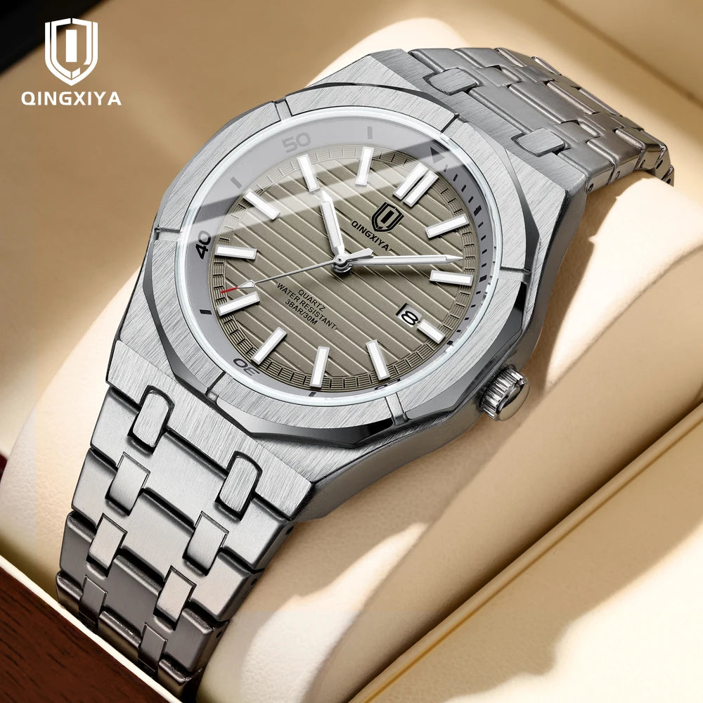 QINGXIYA Mens Watch Top Brand Luxury Auto Date Quartz Watch for Men Stainless Steel Waterproof Wrist Watches relogio masculino