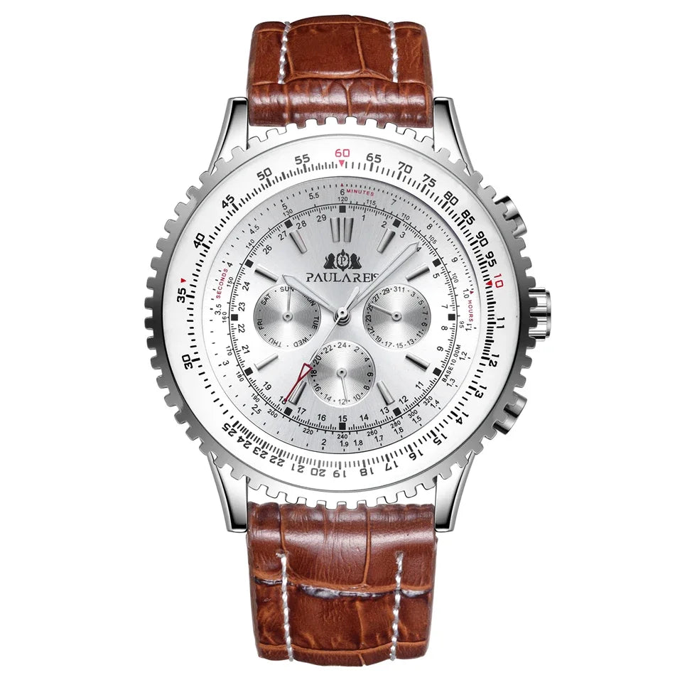 Automatic Watch for Men Mechanical Stainless Steel Black Brown Blue Leather Strap Sports Big 50mm Reloj Hombre Baratos