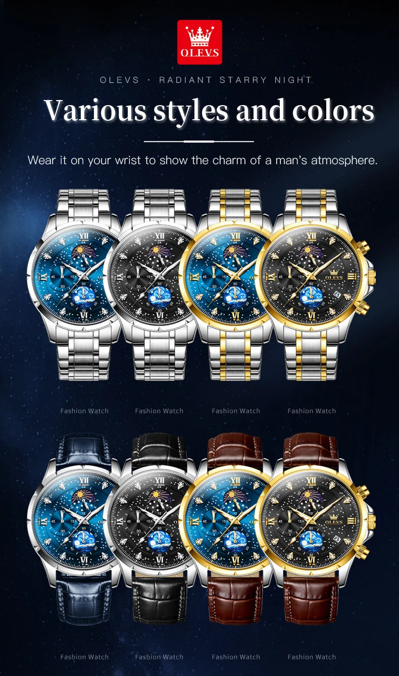 OLEVS 9807 New Mens Watches Original Quartz Watch Multifuncion Chronograph Watch For Man Waterproof Luminous Mens Gifts Freebie