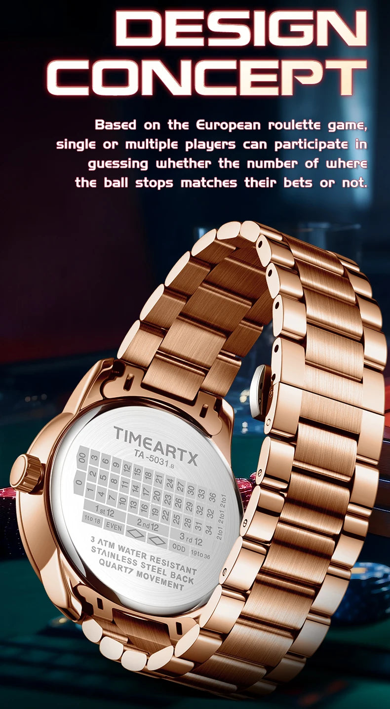 TIMEARTX Brand New Luxury Quartz Watches Man European Roulette Poker Game Wristwatch