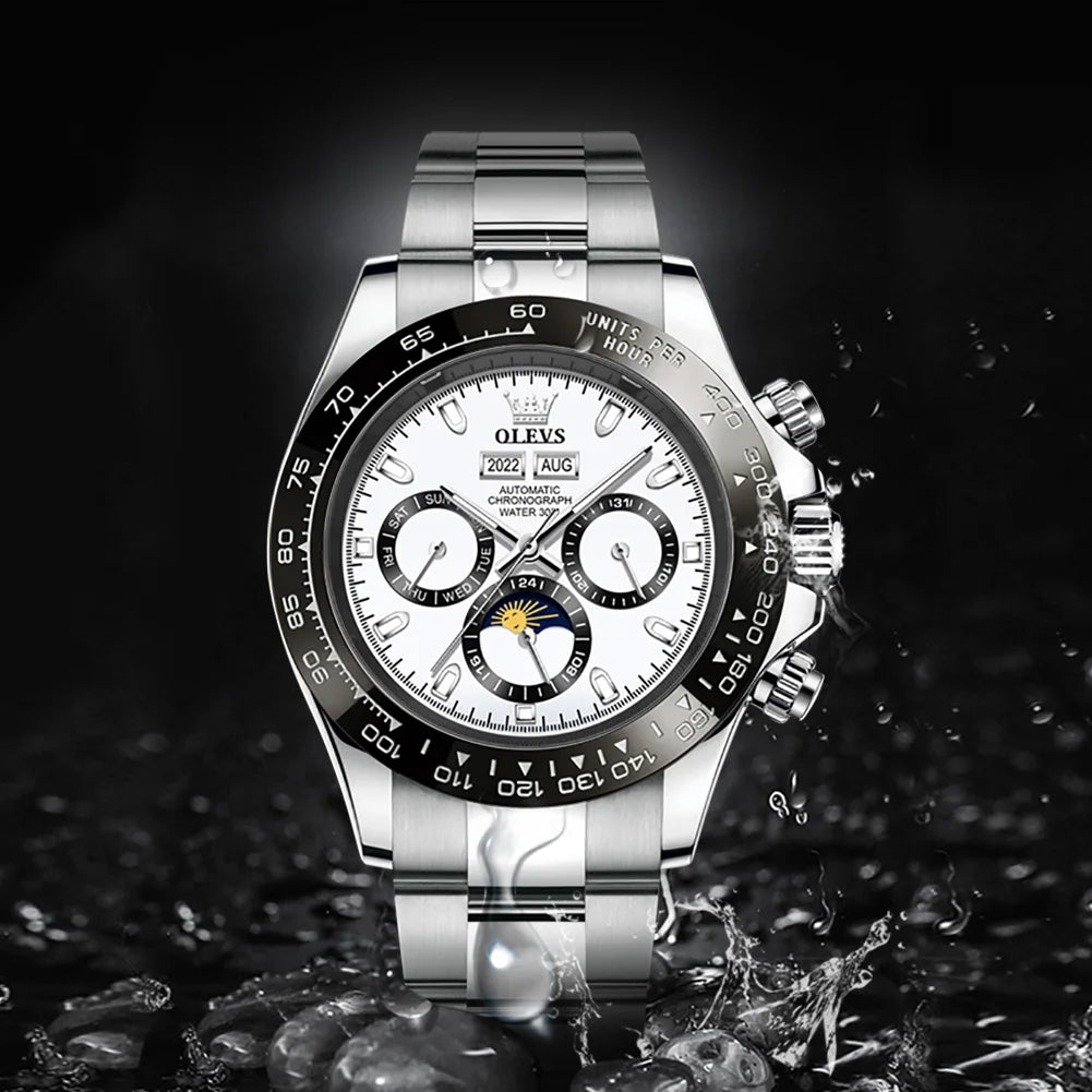 OLEVS 6654 Mens Watch Chronograph Automatic Mechanical Wristwatch Light Luxury Waterproof Luminous Function Brand Watch for Man