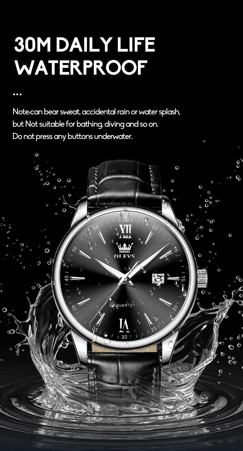 OLEVS Luxury Business Quartz Watches for Men Leather Strap Original Casual Waterproof Man Watch High Quality Men's Wrist Watches