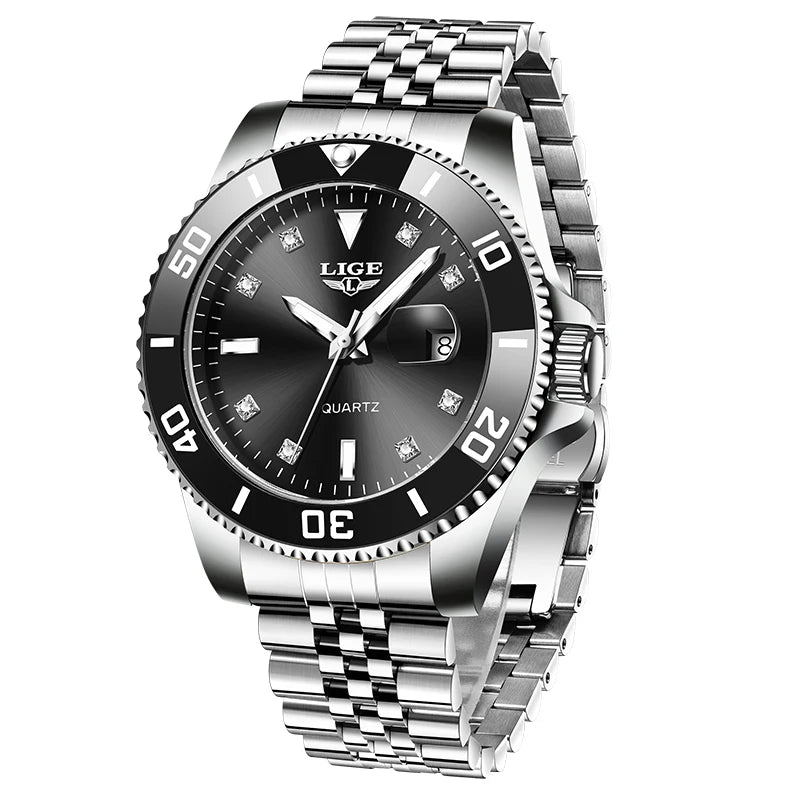 LIGE Men Top Brand Luxury Watch Fashion Diver 30ATM Waterproof Wristwatch Date Clock Sport Quartz Watches Mens Relogio Masculino