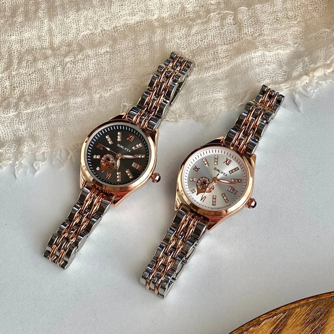 Luxury Watches For Women Lover Dial Rose Gold Stainless Steel With Date Quarzt Wristwatch Ladies Watches Relogio Feminino