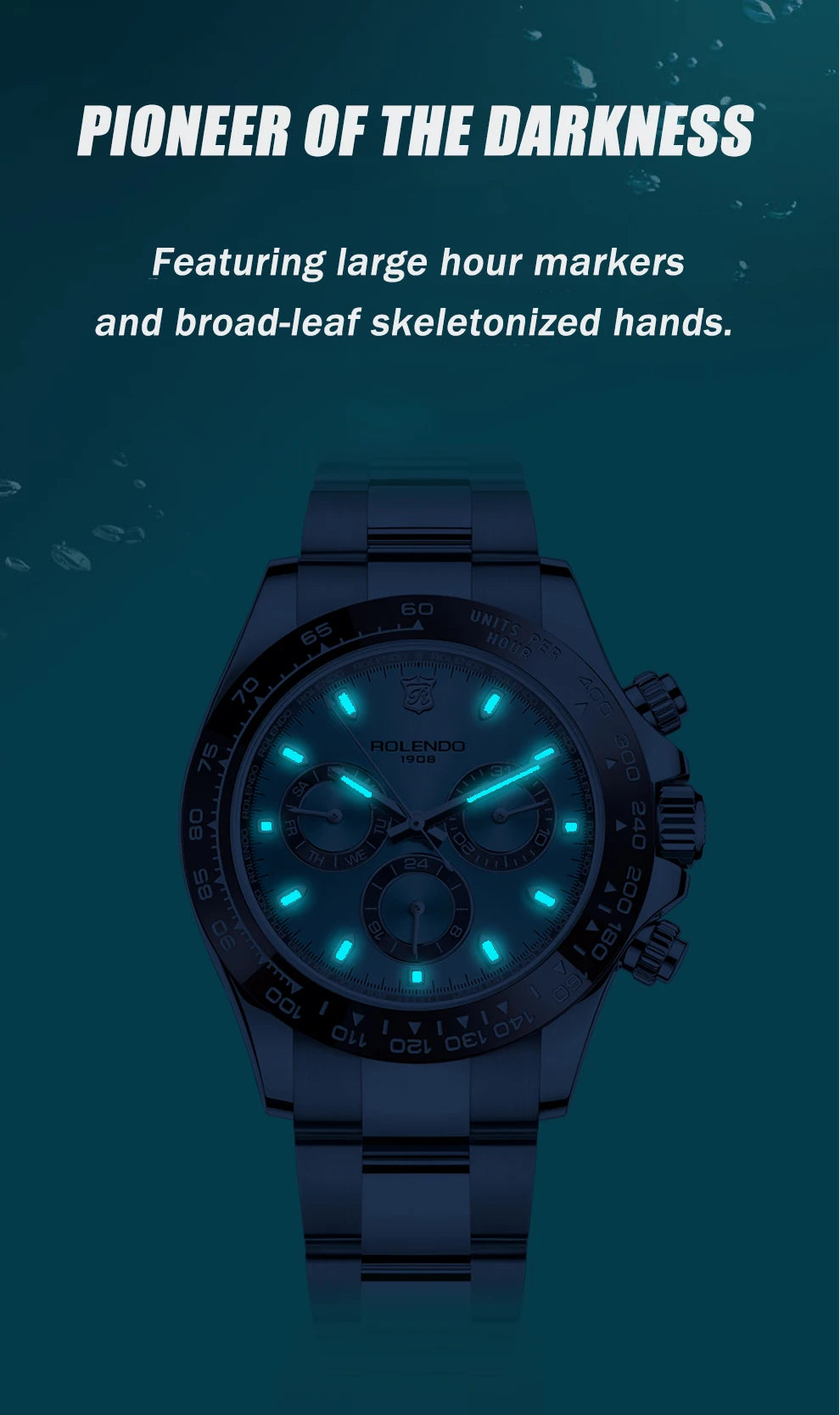 ROLENDO Luxury Men Automatic Diver Watch 40.5mm Mineral Crystal Luminous Date 300M Waterproof High-end Men's Wristwatch Gift