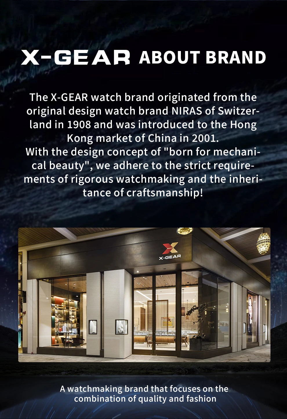 X-GEAR Men's Watch Automatic Mechanical with Diamond Dial Luminous Moon Phase Water-Resistant (Gift)