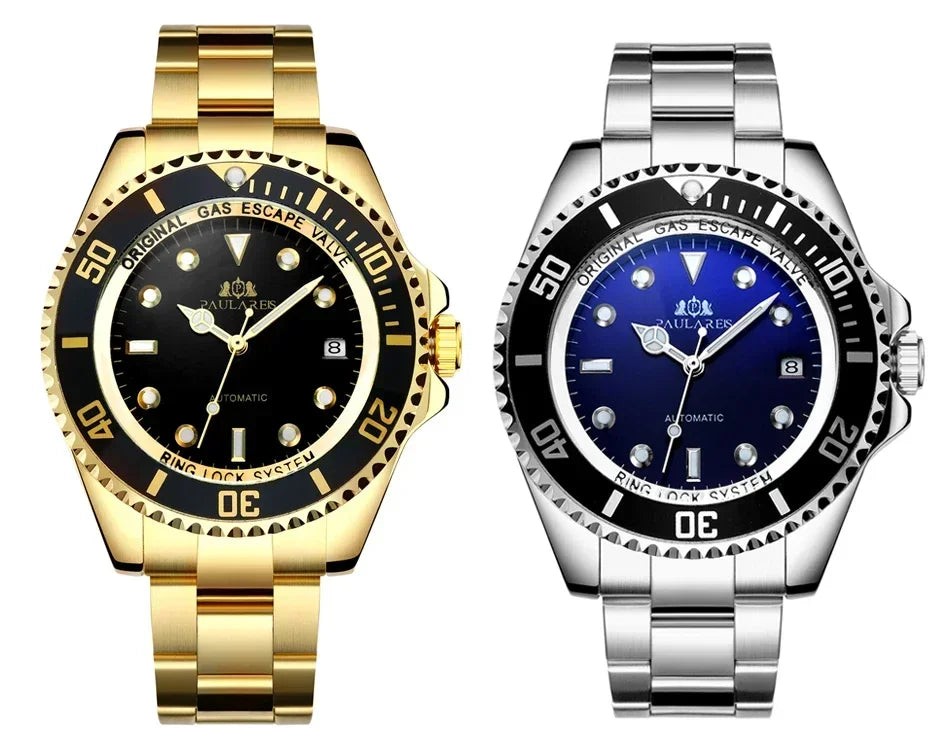 Automatic Watches for Men Mechanical Self Wind Movement Stainless Steel Gold Gradient Black Blue Date Reloj Hombre Baratos