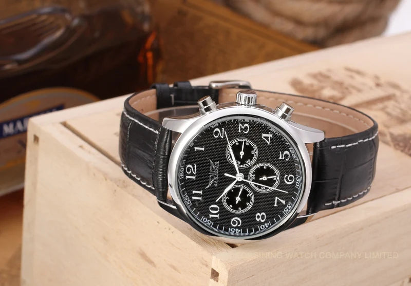 JARAGAR Luxury Replica Six Hands Multifunctional Automatic Man Watches Leather Elegant Mechanical Waterproof Male Wrist Clock