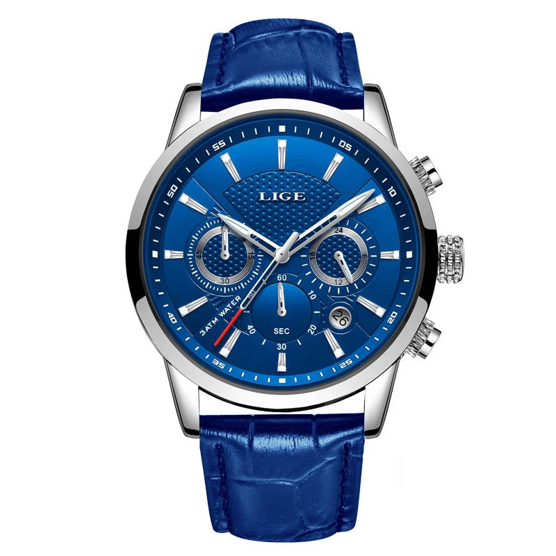 2023 New Mens Watches LIGE Top Brand Leather Chronograph Waterproof Sport Automatic Date Quartz Watch For Men Relogio Masculino