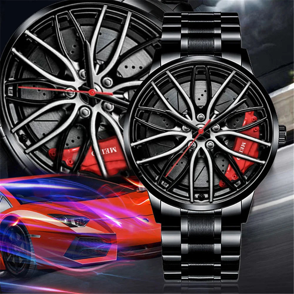 2025 Top Men Leather Watches Men Car Wheel Hub Stainless Steel Quartz Watch For Mens Military Sports Watch Relogio Masculino