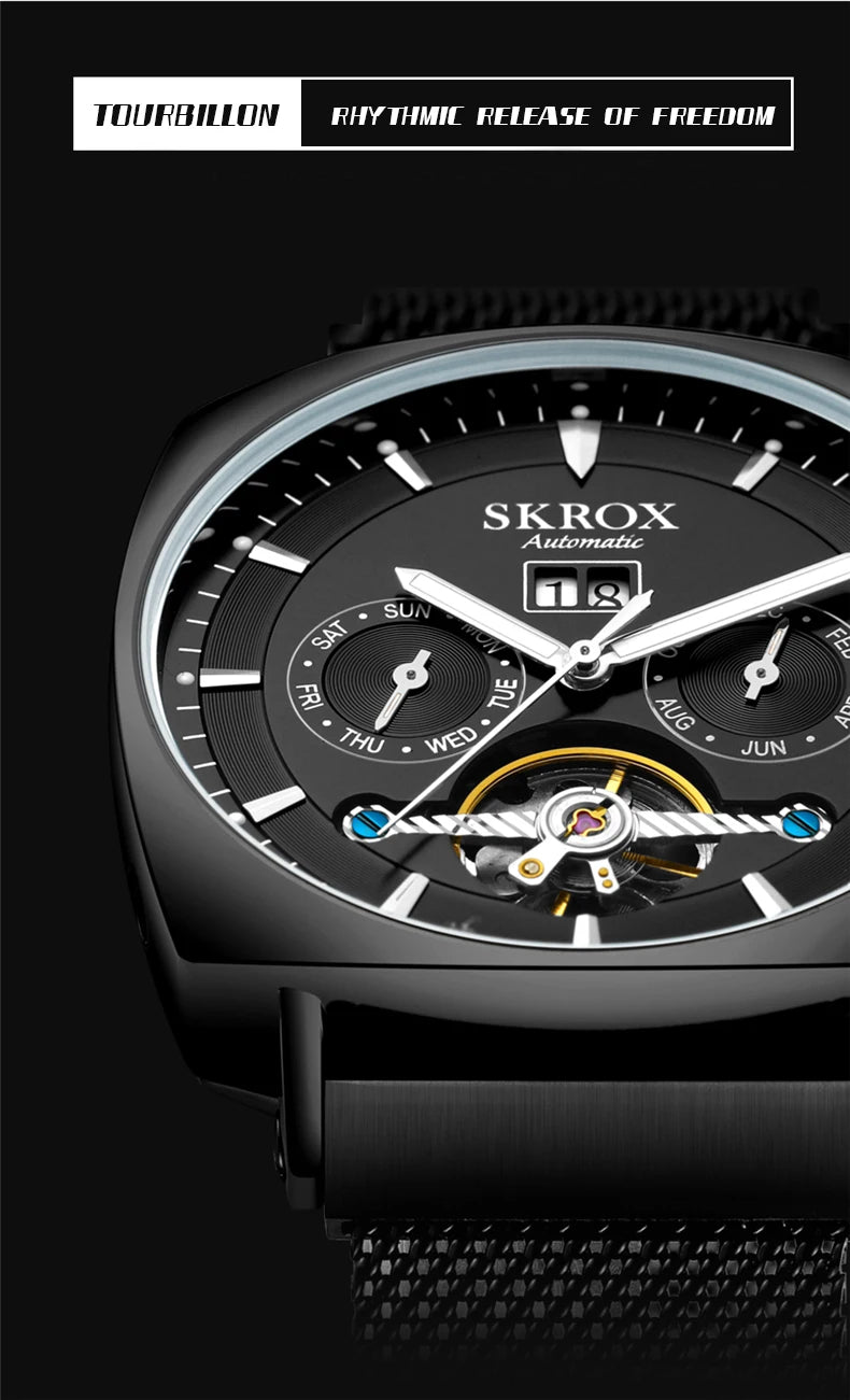 SKROX Square Tourbillon Automatic Movement Man Watch Mechanical Male Wristwatches Original Brand High-End Luxury Clockwork reloj