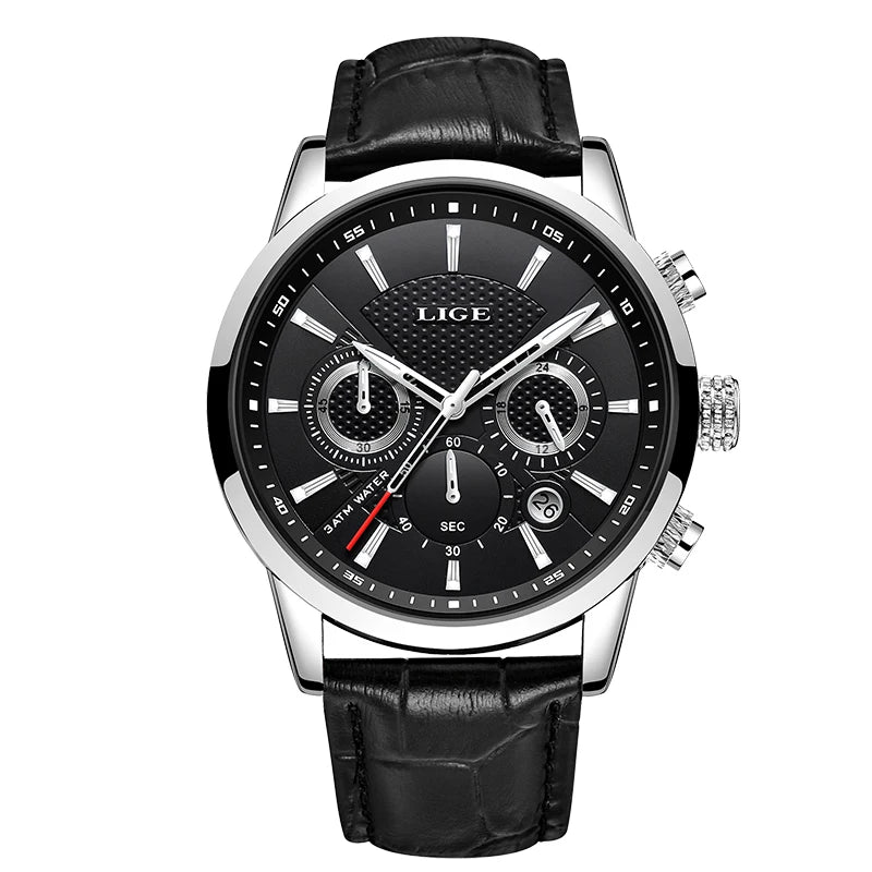 2023 New Mens Watches LIGE Top Brand Leather Chronograph Waterproof Sport Automatic Date Quartz Watch For Men Relogio Masculino