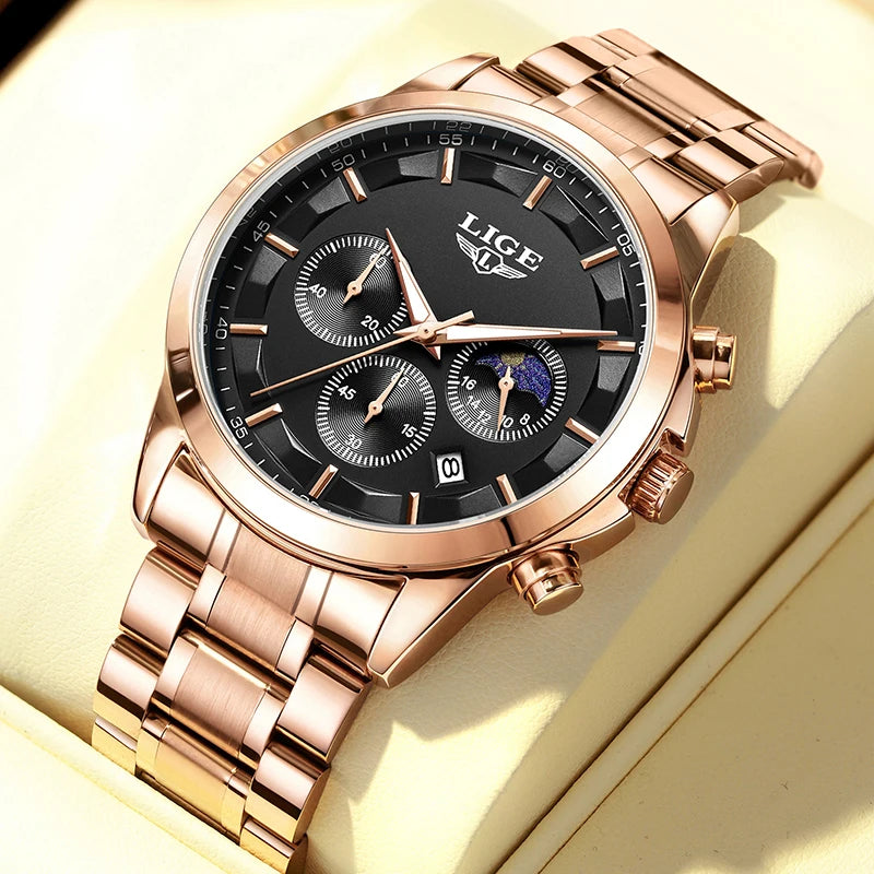 LIGE 2025 New Luxury Mens Watch Fashion Business Quartz Wristwatches Sports Waterproof Luminous Steel Watches Men Reloj Hombre