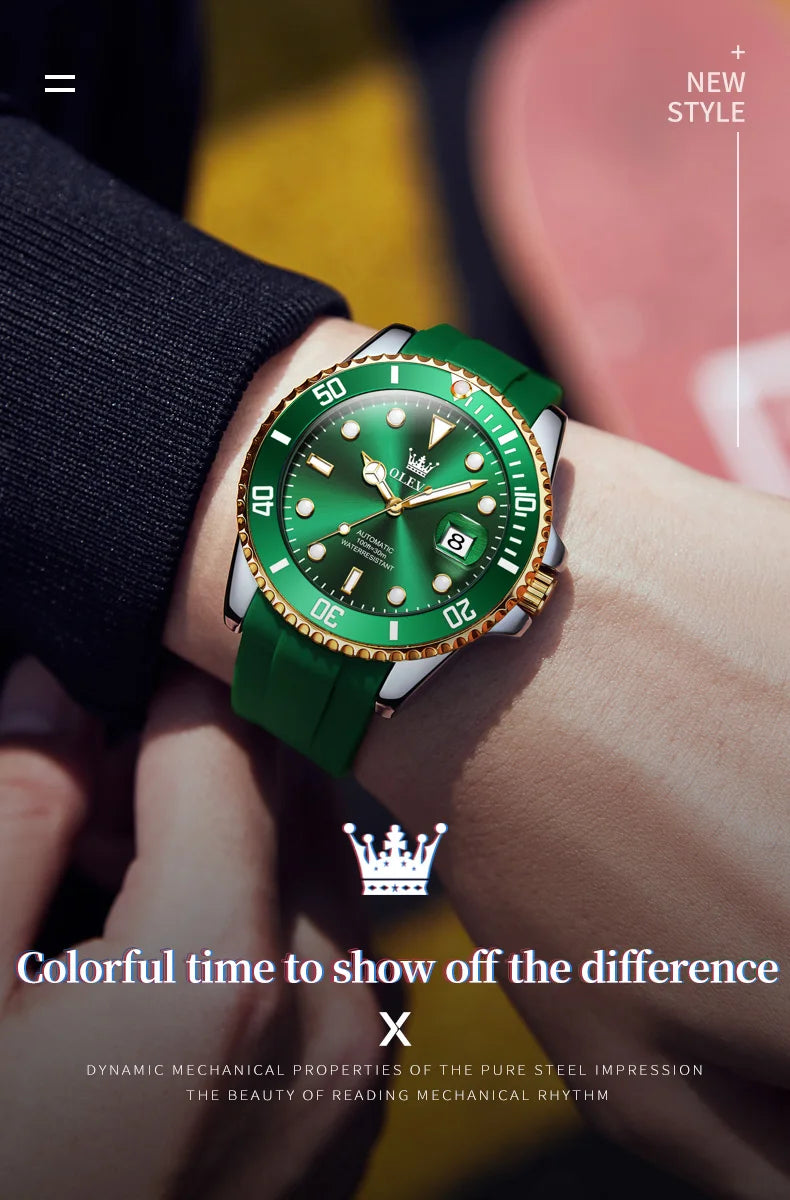 OLEVS 6650 Luxury Automatic Watch Men Rotary Lap Mechanical Movement Waterproof Sports Top Brand Stainless Steel Wristwatch