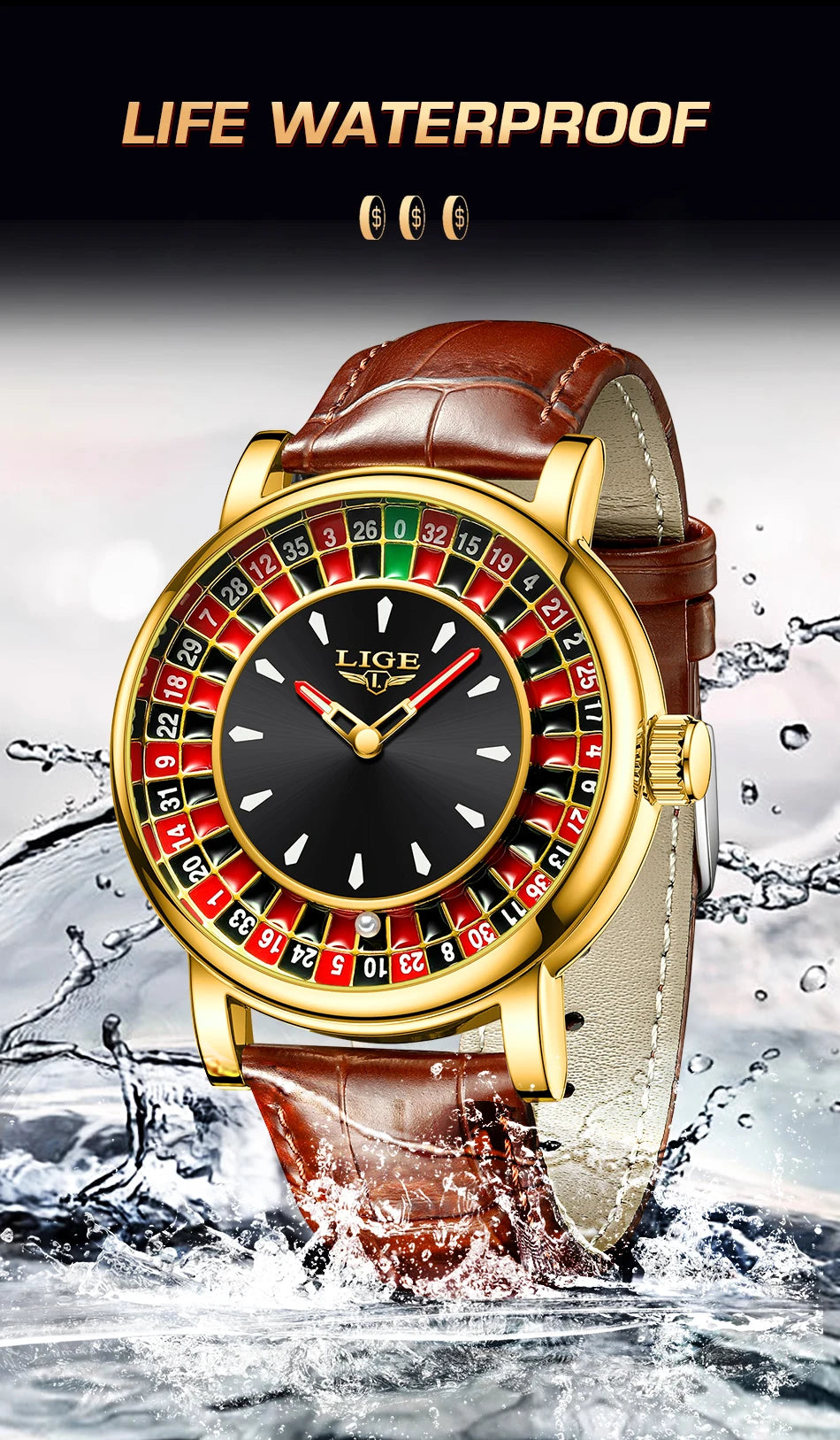 LIGE Creative Luxury Watches men Roulette Game Dial Fashion Mens Watch Waterproof Luminous Quartz Wristwatches Relojs Hombre+Box