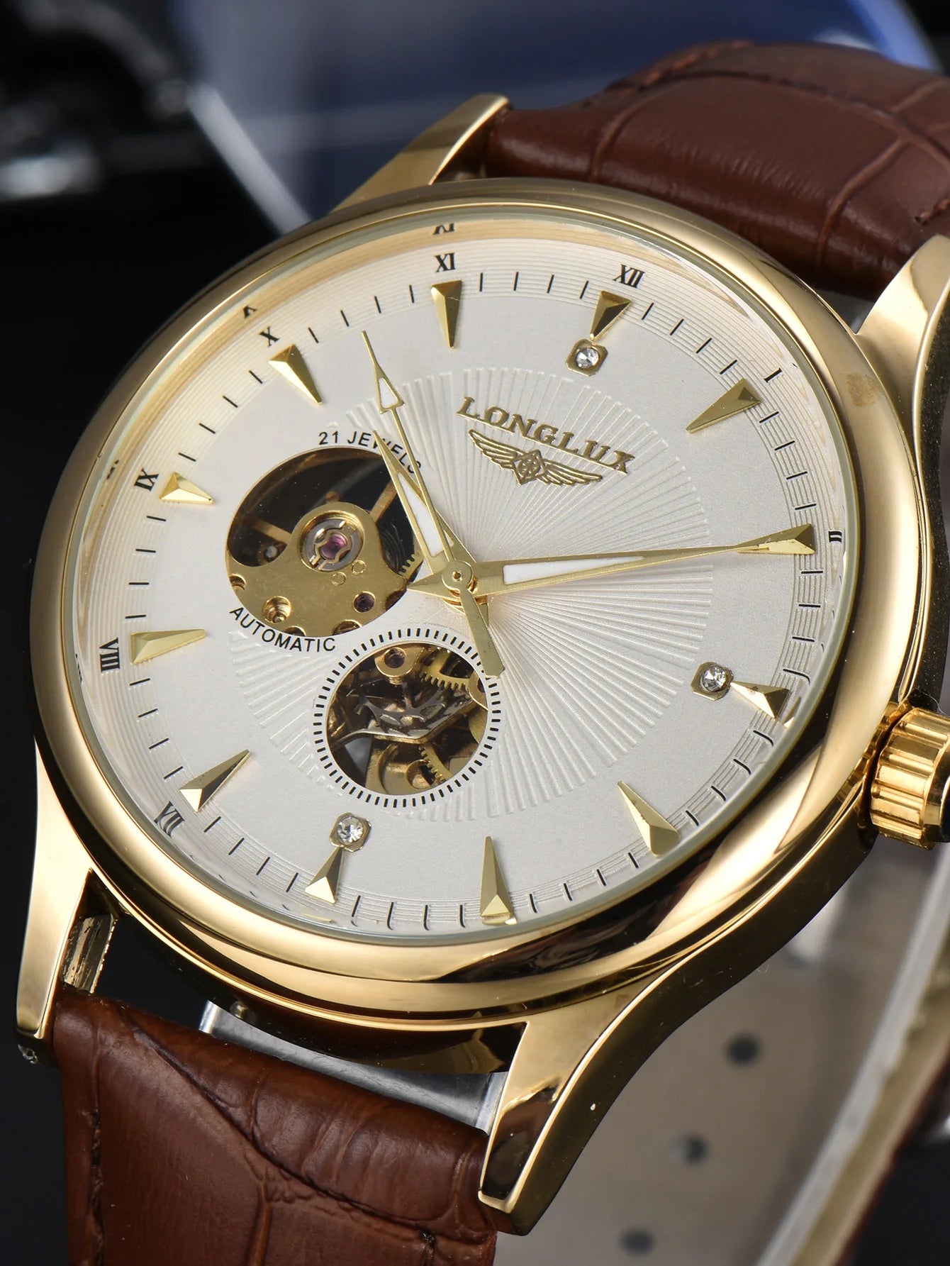 Automatic watch elegant skeleton waterproof mechanical watches leather simple rome mens watch men gift