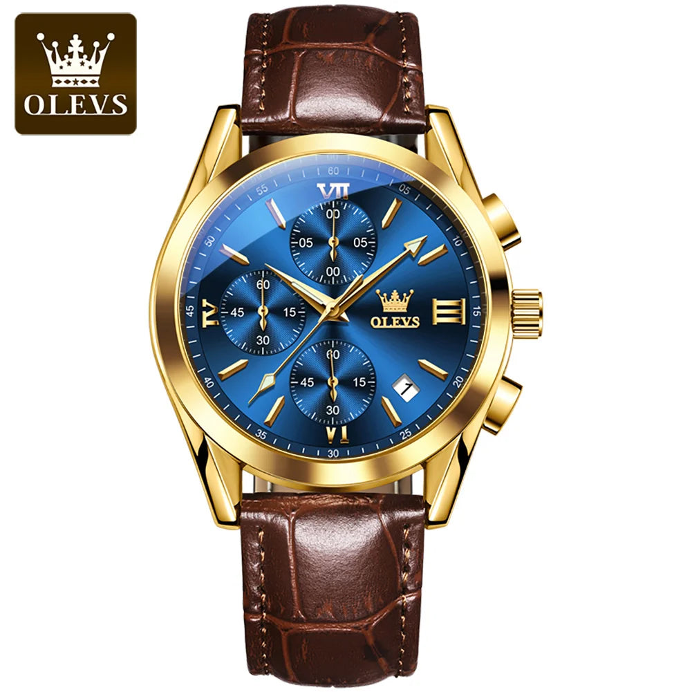 OLEVS 2872 Chronograph Men's Wristwatches Leather Strap Waterproof Luminous Original Quartz Watch for Men Luxury Sport Man Watch