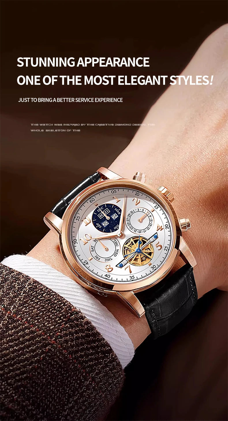 BEXEI 2025 Perpetual Calendar Automatic Watch Waterproof Mens Watches Top Brand Luxury Tourbillon Mechanical Watches for Man