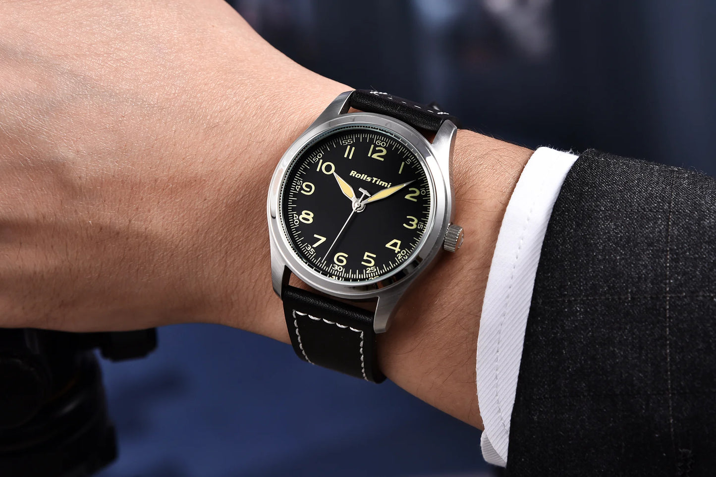 2025 New Rollstimi Men's Brand Watches Quartz Sapphire Mirror Men Simple Luminous Waterproof Wristwatch Business Leather Clock