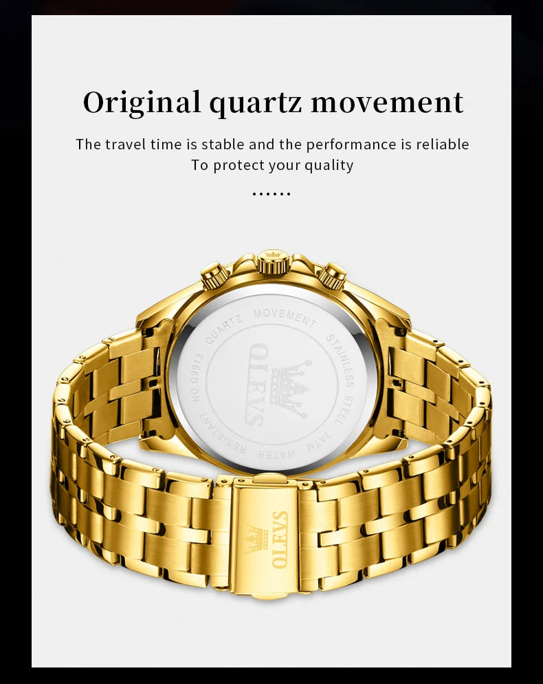 OLEVS 9913 Man Watches 44mm Big Dial Luxury Business Quartz Watch For Men Waterproof Luminous Chronograph Fashion Men Hand Clock