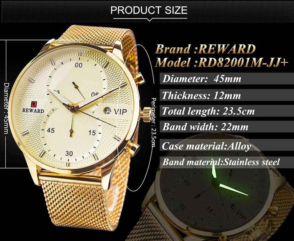 REWARD 82001M Relogios Masculino Business Quartz Fashion Men's Watch Steel Strip Watch Luxury Calendar Watches for Men Часы