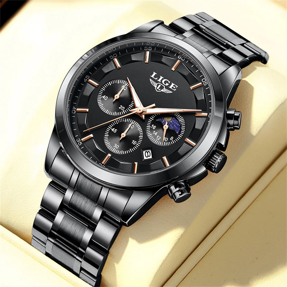 LIGE 2025 New Luxury Mens Watch Fashion Business Quartz Wristwatches Sports Waterproof Luminous Steel Watches Men Reloj Hombre