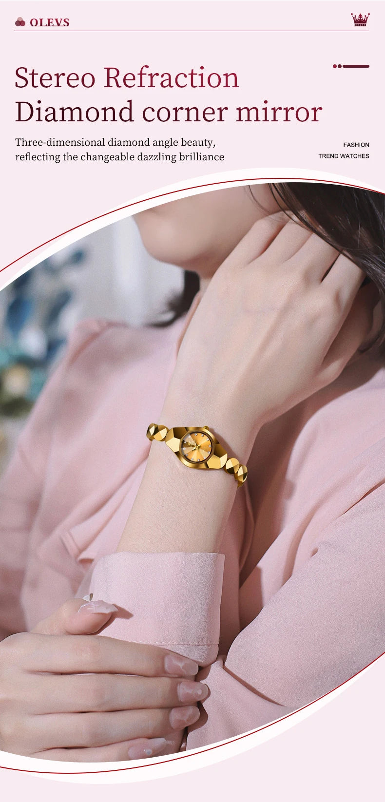 OLEVS 7007 Ladies Watches Original Quartz Wristwatch Rhombus Mirror Diamond Scale Tungsten Steel Watch for Women Bracelet Set