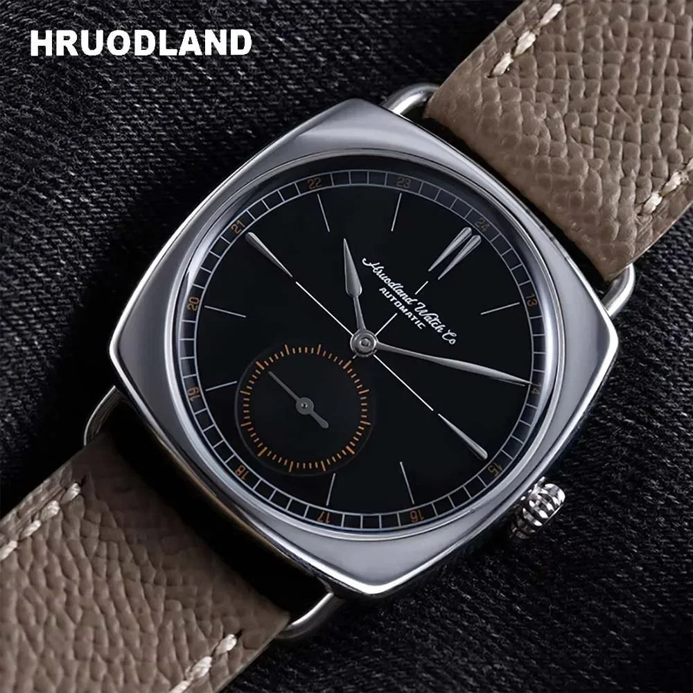 Hruodland 2024 New Retro Men's Automatic Mechanical Watches F028 Stainless steel brown leather Waterproof 10Bar reloj hombre
