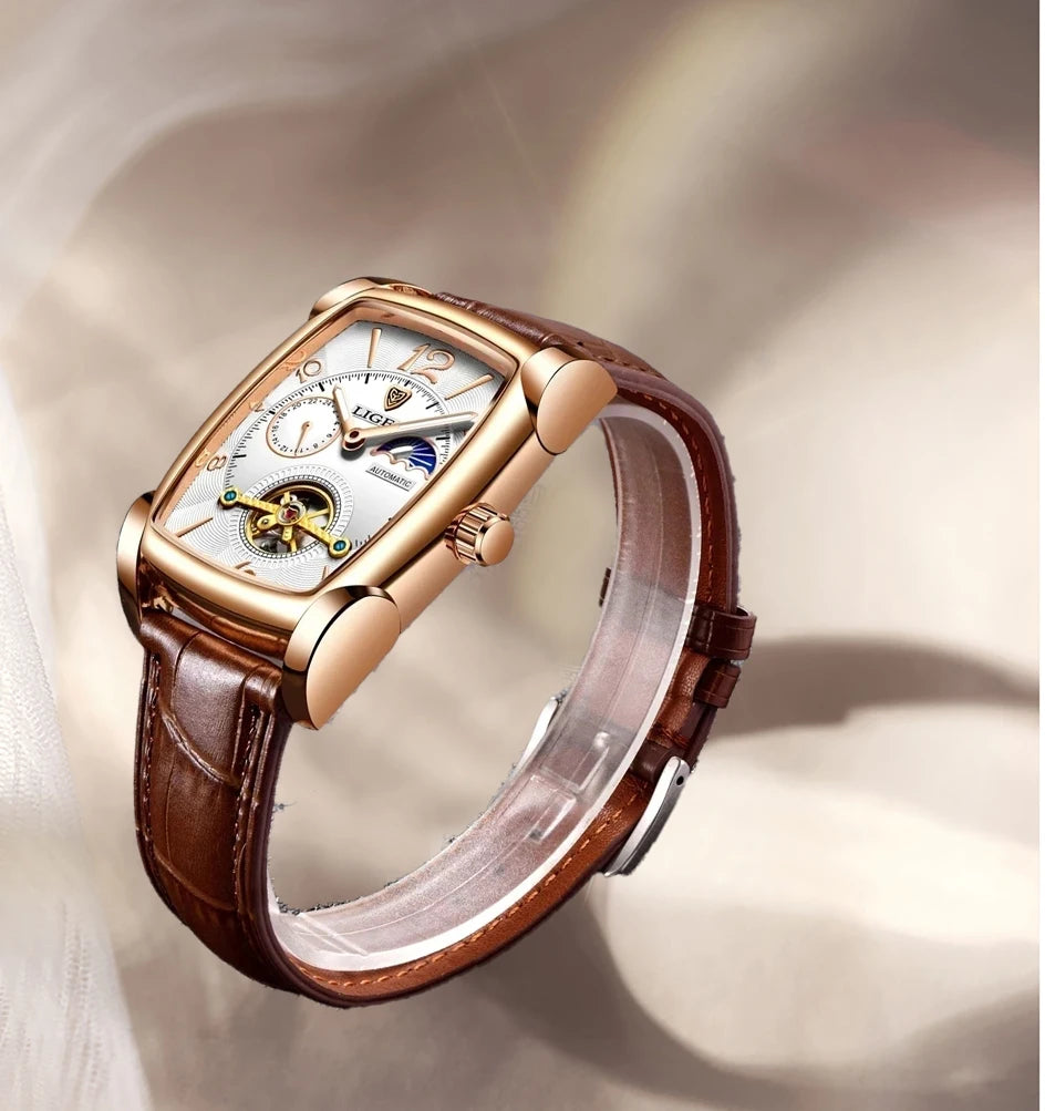 LIGE New Tourbillon Automatic Mechanical Womens Watches Top Brand Luxury Fashion Waterproof Skeleton ladyClock Montre Homme