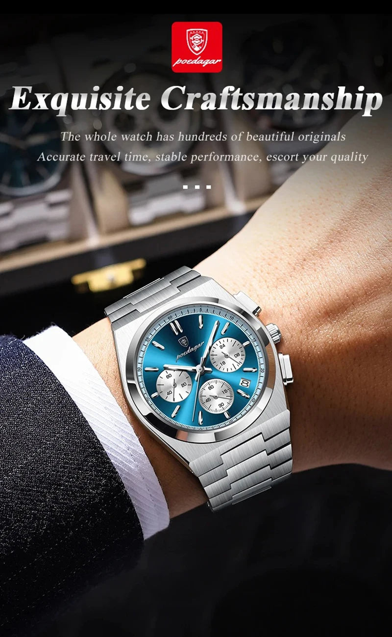 Classical Stop Watch Men Watches 2024 Luxury Sport Three-Eyes Multifunction Quartz Wristwatch Man Clock Waterproof Luminous Date