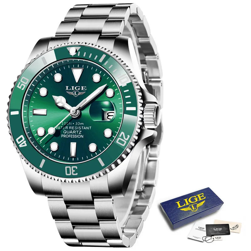 LIGE Top Luxury Watches For Men Fashion 30M Waterproof Luminous Date Quartz Wristwatches Casual Business Mens Watch Roloj Hombre