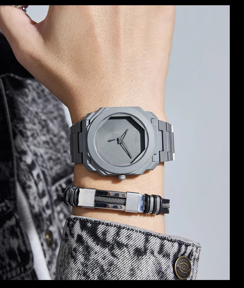 New Watches for Men Luxury Stainless Steel Unique Octagonal Dial Waterproof Quartz Wristwatches Relogio Masculino Drop Shipping