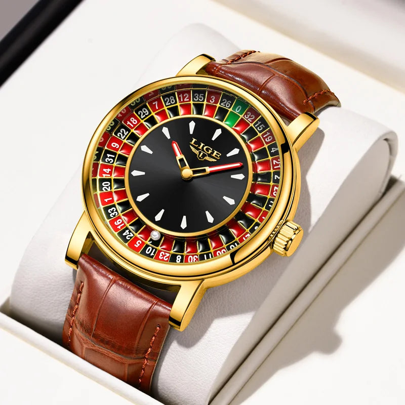 LIGE Creative Luxury Watches men Roulette Game Dial Fashion Mens Watch Waterproof Luminous Quartz Wristwatches Relojs Hombre+Box