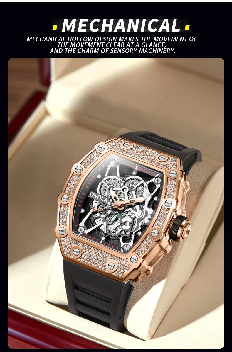 2022 New Men's Watch ONOLA Fashion Luxury Diamond Inlaid Design Quartz Waterproof Tape Watches Men Relogio Masculino Clock