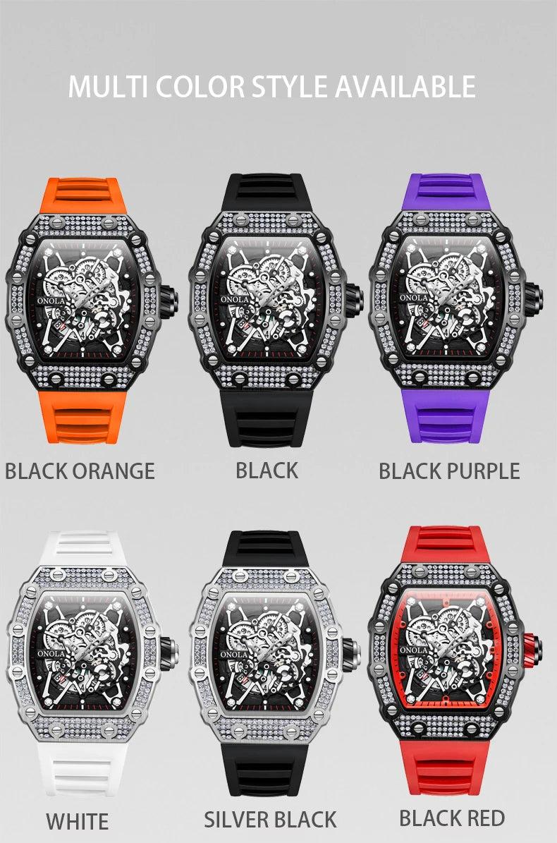 2022 New Men's Watch ONOLA Fashion Luxury Diamond Inlaid Design Quartz Waterproof Tape Watches Men Relogio Masculino Clock