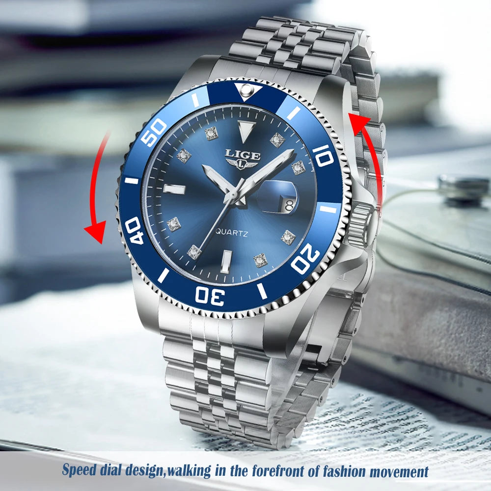 LIGE Men Top Brand Luxury Watch Fashion Diver 30ATM Waterproof Wristwatch Date Clock Sport Quartz Watches Mens Relogio Masculino