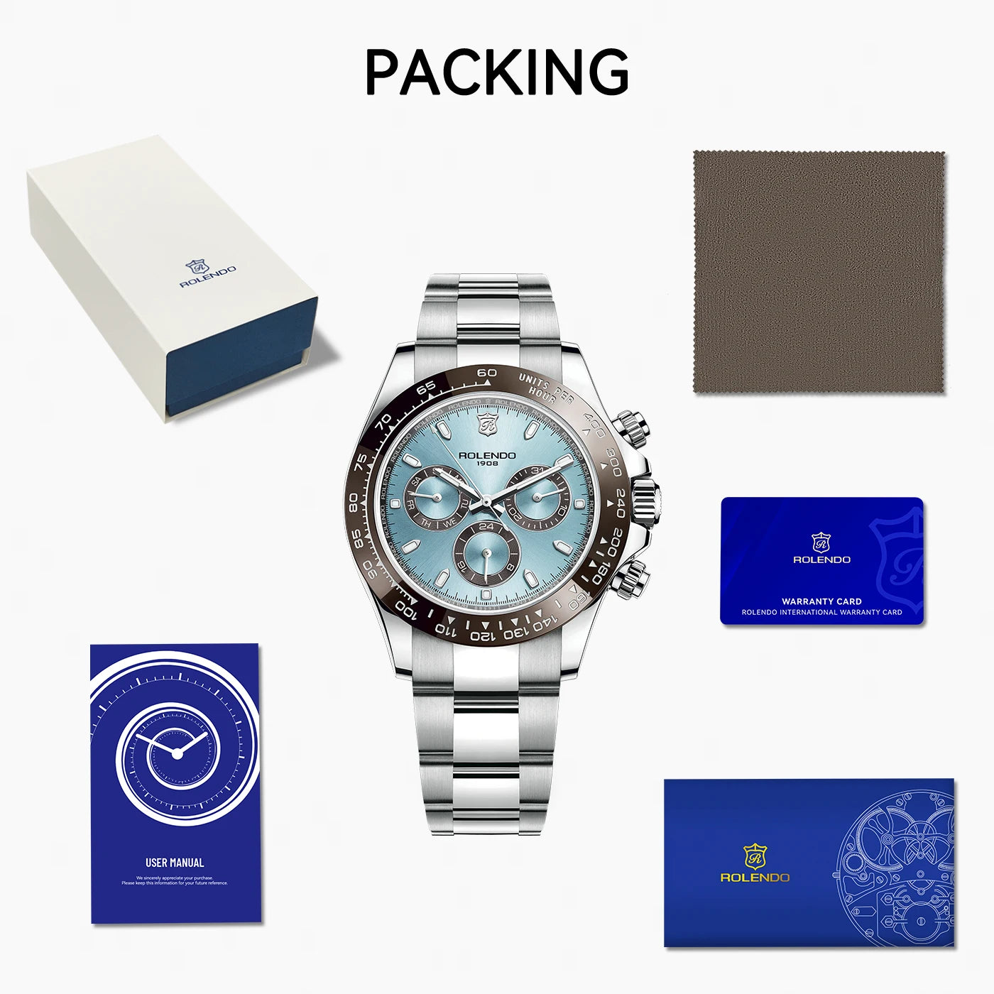 ROLENDO Luxury Men Automatic Diver Watch 40.5mm Mineral Crystal Luminous Date 300M Waterproof High-end Men's Wristwatch Gift