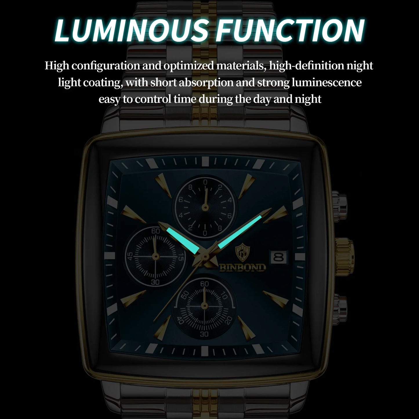 Luxury Square Sport Man Wristwatch Waterproof Luminous Chronograph Quartz Men's Watches Stainless Steel Men Watch Reloj