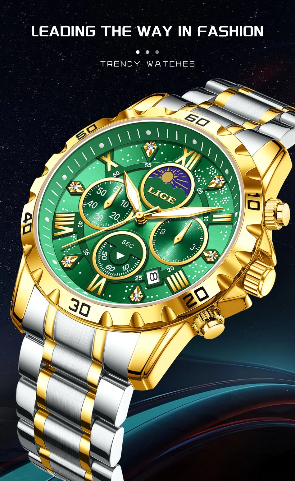 LIGE Woman Watches Rose Gold Top Brand Luxury Green Watch Women Quartz Waterproof Women's Wristwatch Ladies Girls Watches Clock