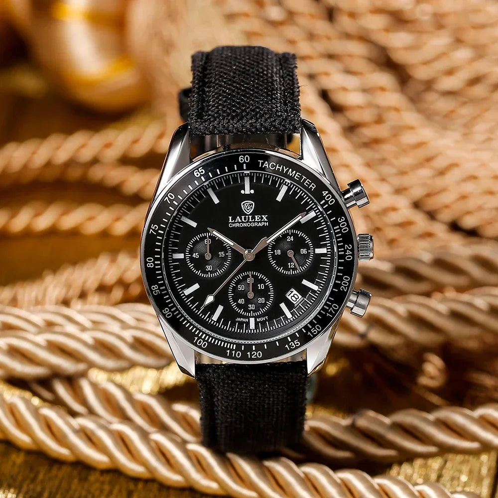 2024 LAULEX luxury top AAA multi-function chronograph 30M water-resistant fashion business stainless steel quartz watch