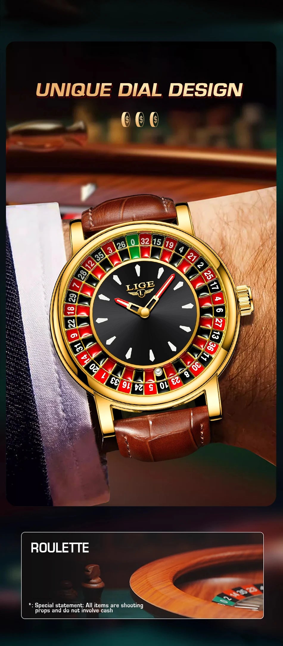 LIGE Creative Luxury Watches men Roulette Game Dial Fashion Mens Watch Waterproof Luminous Quartz Wristwatches Relojs Hombre+Box