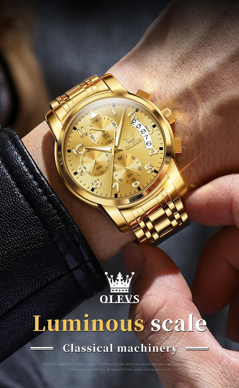 OLEVS Men's Watches Top Brand Luxury Fashion Fine Steel Original Quartz Wristwatch Waterproof Luminous Date Chronograph reloj